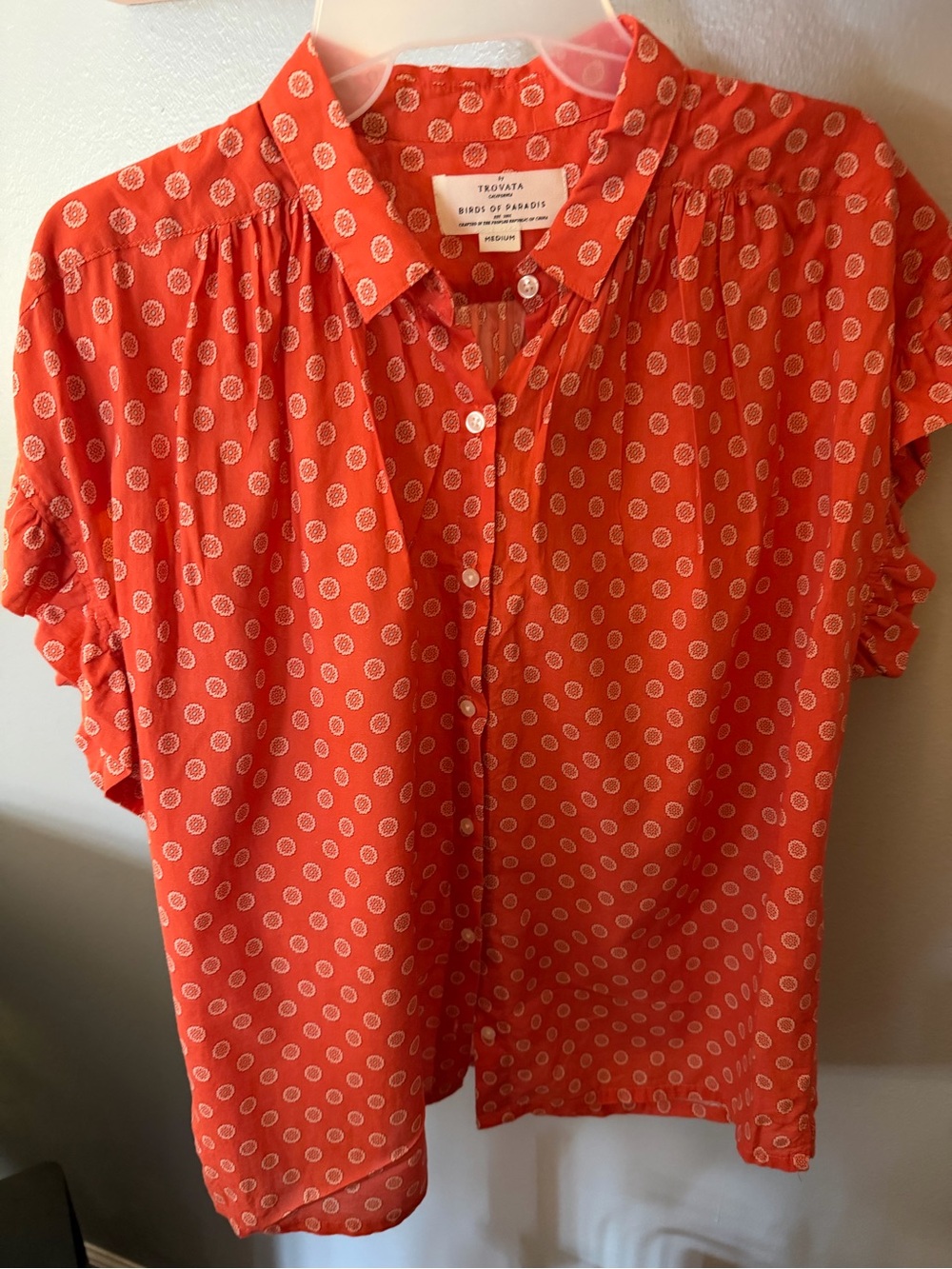 Trovata Coral Dot Short-Sleeve Button Front Blouse